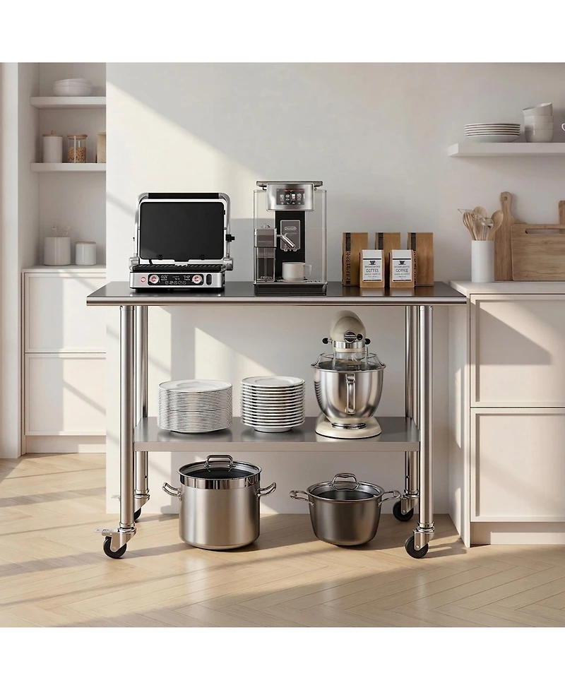 Hongge Mobile Stainless Steel Food Prep Table with Lockable Casters
