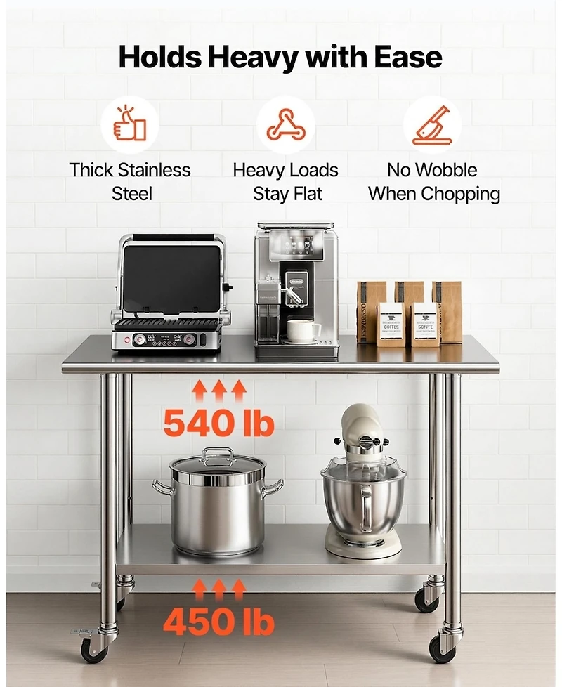 Hongge Mobile Stainless Steel Food Prep Table with Lockable Casters
