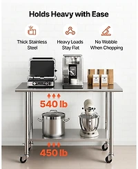 Hongge Mobile Stainless Steel Food Prep Table with Lockable Casters