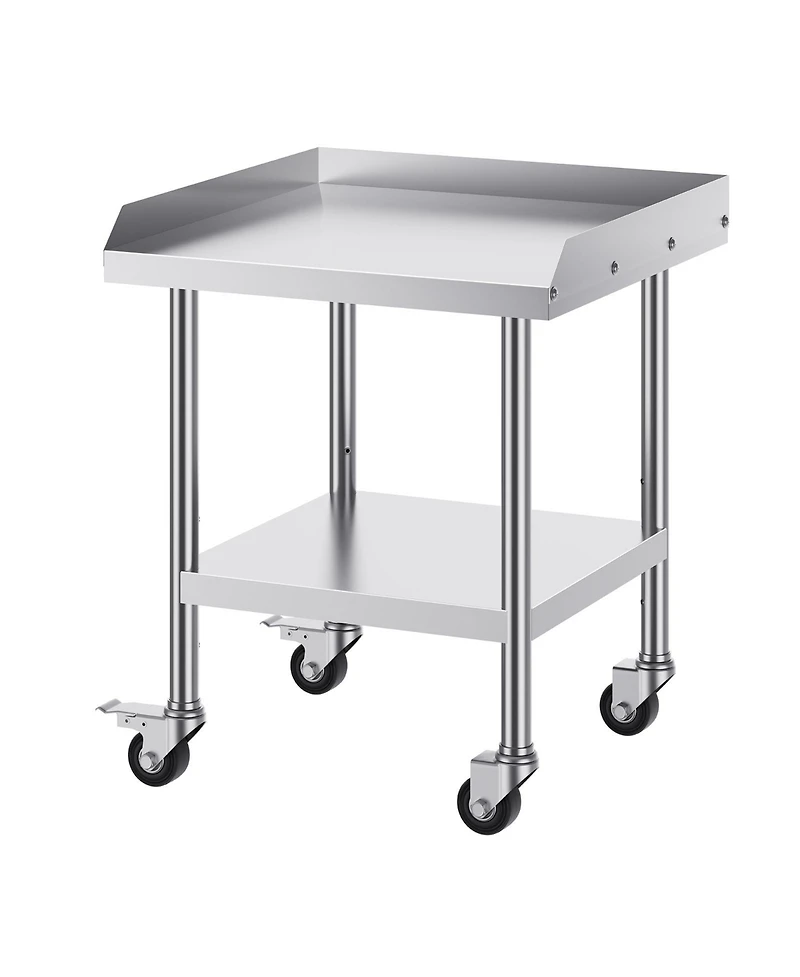 Hongge Stainless Steel Commercial Worktable 24 x 24 x 30 in with 3-Sided Backsplash on Rolling Casters