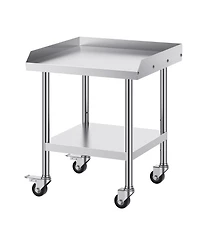 Hongge Stainless Steel Commercial Worktable 24 x 24 x 30 in with 3-Sided Backsplash on Rolling Casters