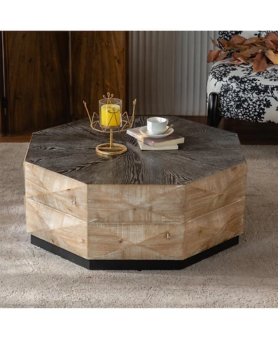 Clihome Octagon Coffee Table,38" Retro Style Wood Center Table Rustic Cocktail Table