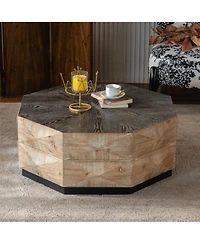 Clihome Octagon Coffee Table,38" Retro Style Wood Center Table Rustic Cocktail Table