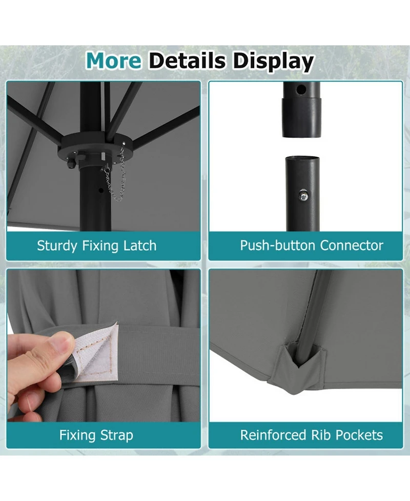 Gouun 10 ft Double-Sided Rectangular Patio Umbrella with Push-Button Tilt