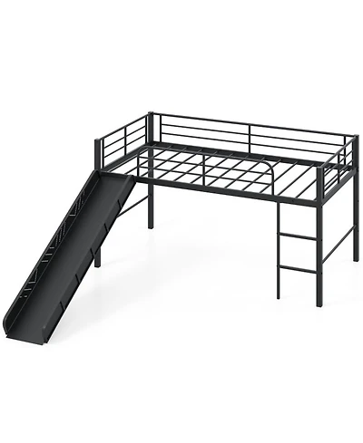 Gouun Twin Metal Loft Bed for Kids with Slide and Built-in Ladder