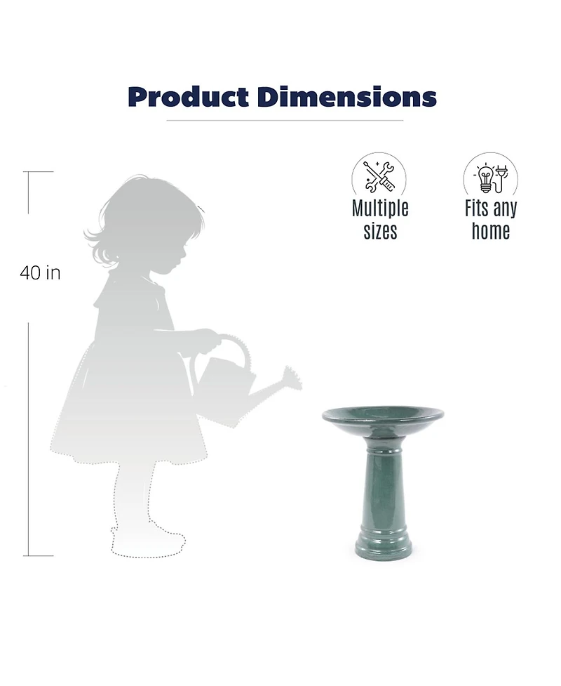 Yobtop Ceramic Bird Bath Outdoor - 12.4" Diameter Pedestal Birdbath, Backyard Patio Yard Wild Water Feeder Decor