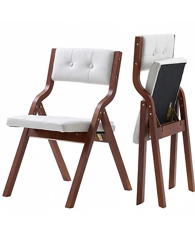 Gouun Wooden Folding Chairs Set of 2 with Padded Cushion