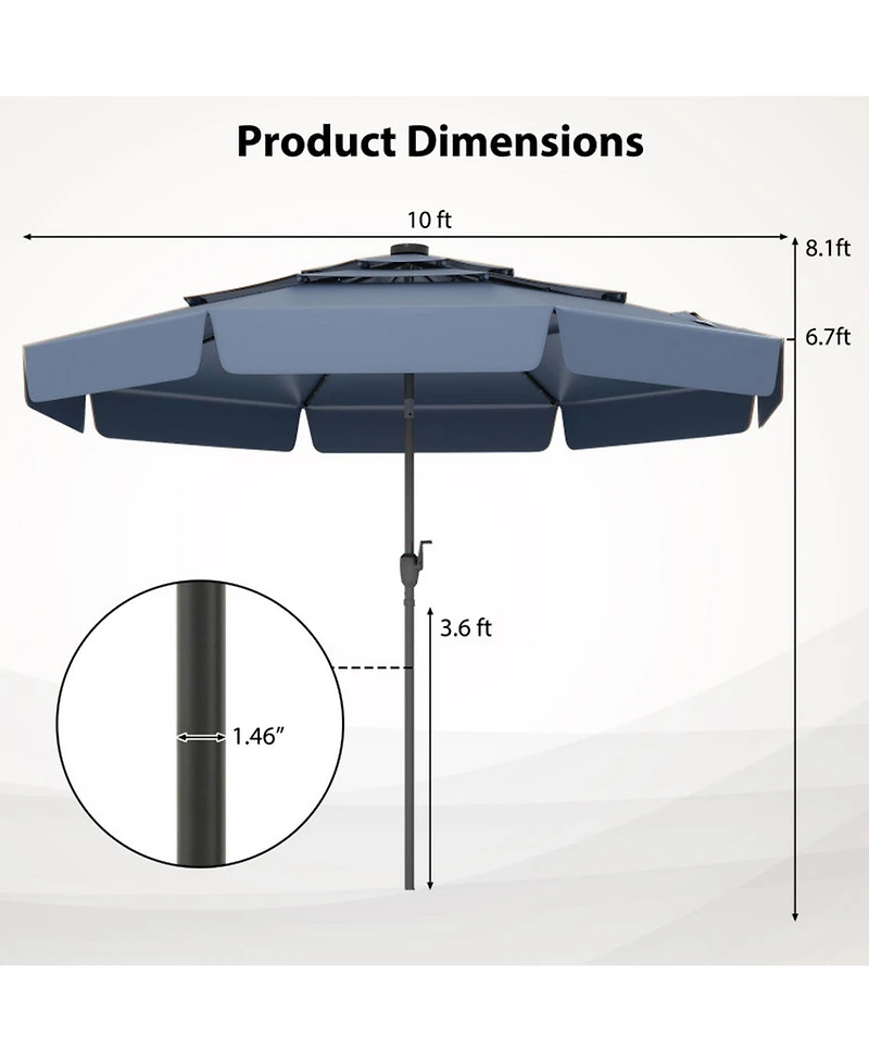Gouun 10-Foot Solar Led Patio Umbrella with 3-Tier Vented Top