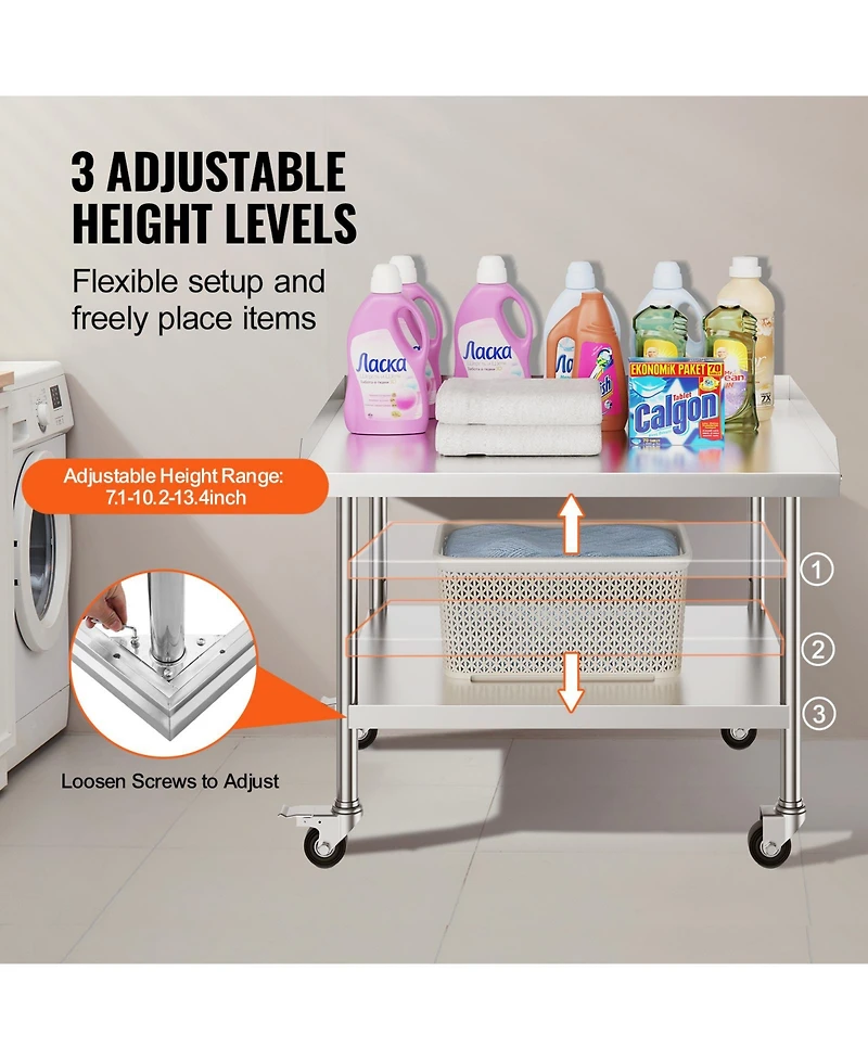 Hongge Stainless Steel Kitchen Work Table on Locking Casters