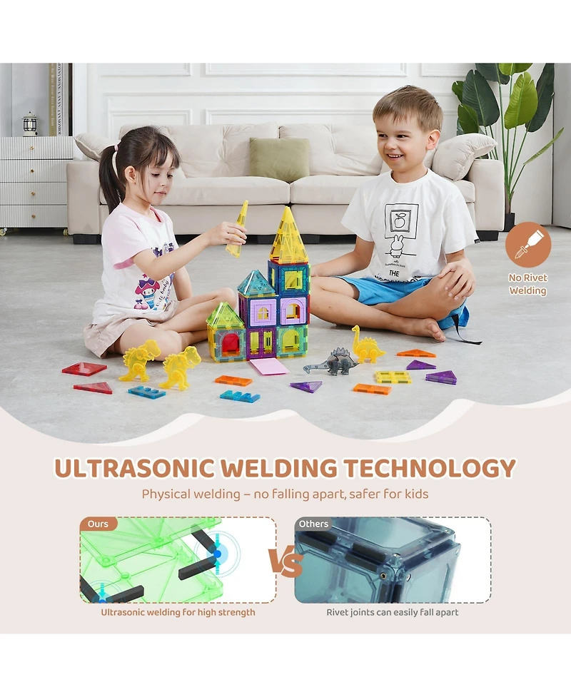 Hongge Dinosaur Magnetic Tiles 56-Piece Building Set, Ages 3+