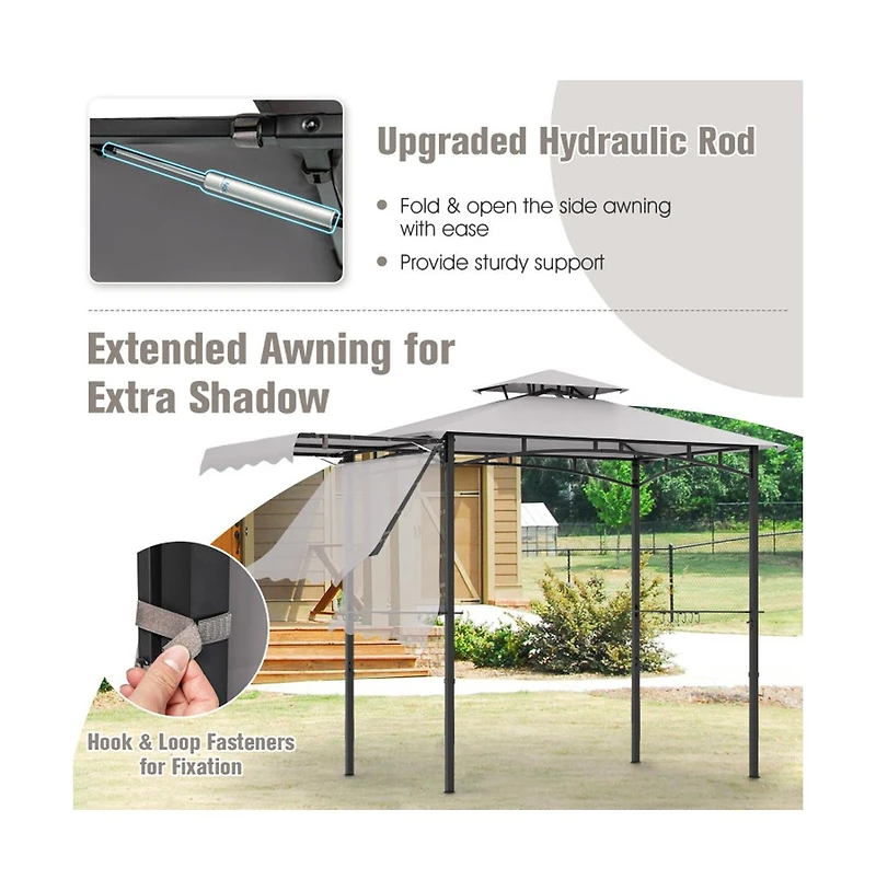 Boyel Living 11 x 5 Feet Grill Gazebo with Side Awning and Double-Tiered Top
