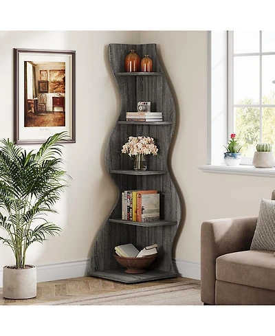 Tribesigns 5-Tier Wavy Corner Bookshelf with Curved Design