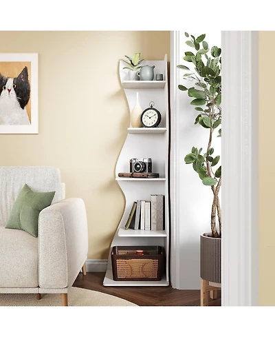 Tribesigns 5-Tier Wavy Corner Bookshelf with Curved Design