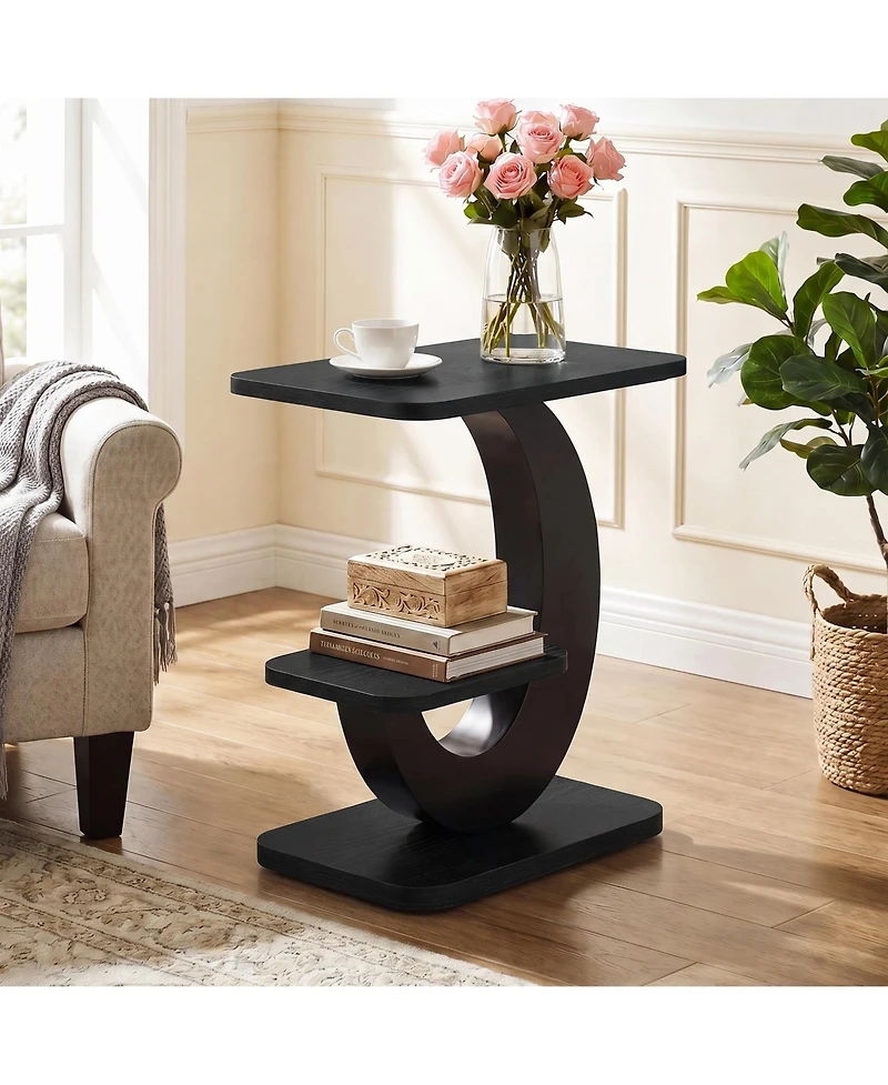 Tribesigns Side Table Set of 2, 2-Tier Narrow End Table, Industrial Wooden with Metal Arc-Shaped Frame