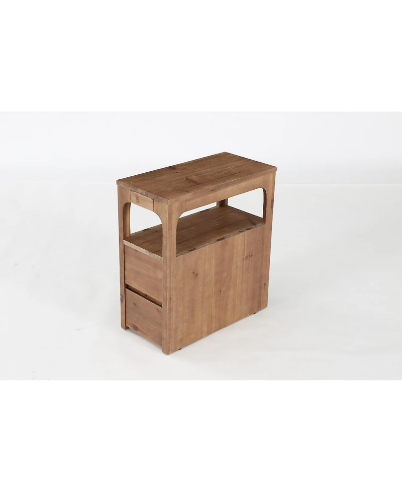Tribesigns Narrow Solid Wood End Table with 2 Drawers and Open Shelf