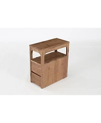 Tribesigns Narrow Solid Wood End Table with 2 Drawers and Open Shelf