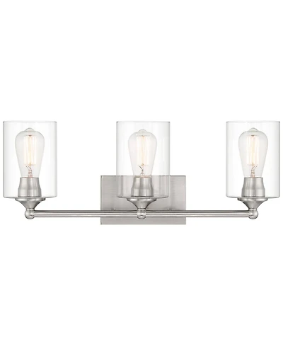 360 Lighting Billings Modern Wall Light Brushed Nickel Hardwired 24" 3-Light Fixture Clear Glass Cylinder Shades for Bedroom Bathroom House