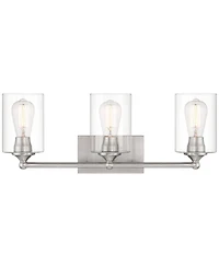 360 Lighting Billings Modern Wall Light Brushed Nickel Hardwired 24" 3-Light Fixture Clear Glass Cylinder Shades for Bedroom Bathroom House