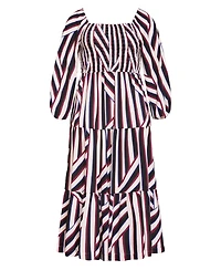 City Chic Plus Long-Sleeve Stripe Shirred Maxi Dress
