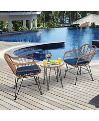 Gouun Outdoor Rattan Bistro Conversation Set with Round Glass Side Table
