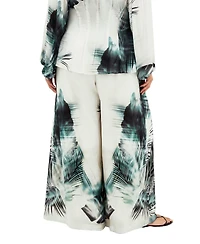 City Chic Plus Piper Palm Print Wide Leg Pant