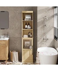 homfan Tall Bathroom Cabinet with Glass Door and Open Shelves, Narrow Storage for Bathroom, Living Room, Kitchen
