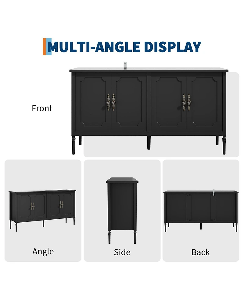 homfan 59 Inch Wooden Sideboard Buffet Cabinet 4 Doors, Adjustable Shelves, Spacious Storage Coffee Bar Credenza