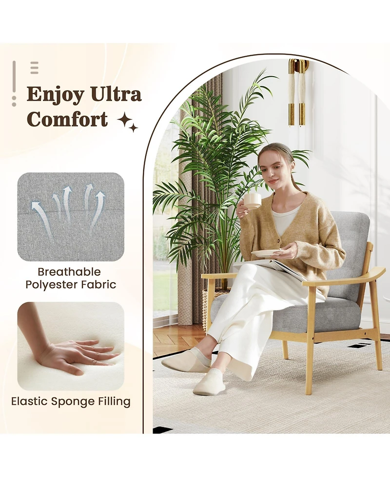 Gymax 2 Piece Modern Accent Chair Upholstered Leisure Armchair with Rubber Wood Armrests and Legs
