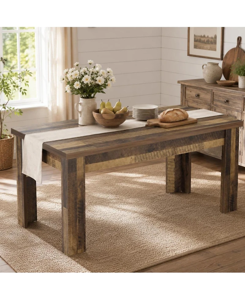 homfan 63" Heavy Duty Farmhouse Dining Table, 1.18" Thick Top, Seats 4-6, Rustic 300 lbs