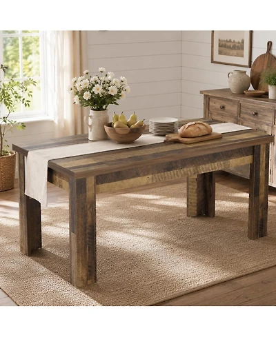 homfan 63" Heavy Duty Farmhouse Dining Table, 1.18" Thick Top, Seats 4-6, Rustic 300 lbs
