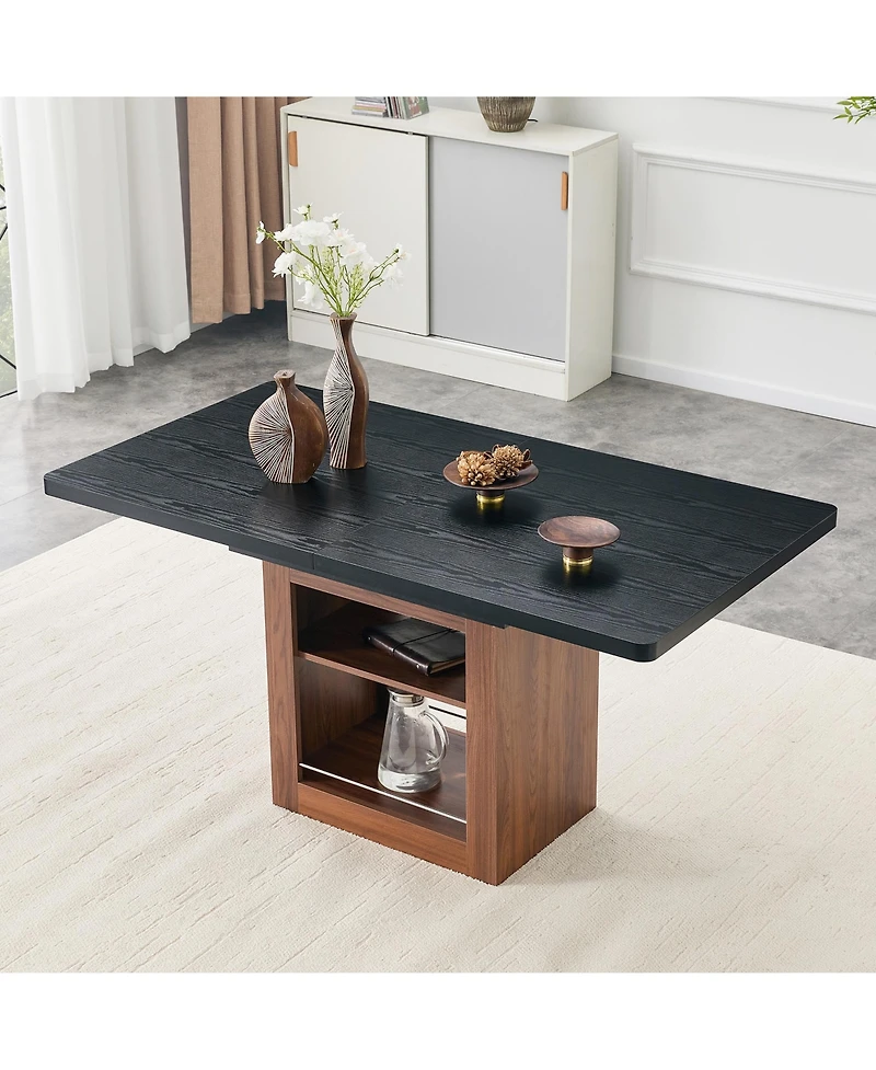 Clihome Extendable Dining Table with Storage, 59" to 71" Mdf Wood Seats 4-8