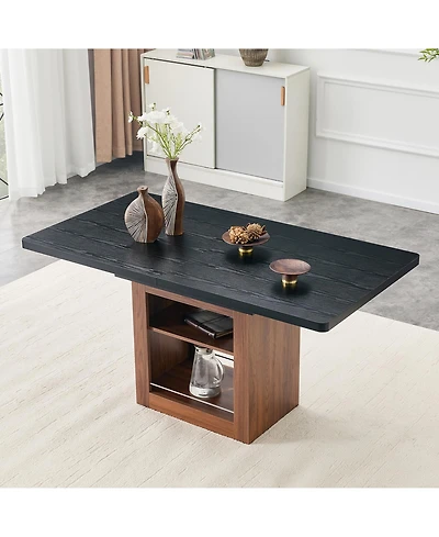 Clihome Extendable Dining Table with Storage, 59" to 71" Mdf Wood Seats 4-8