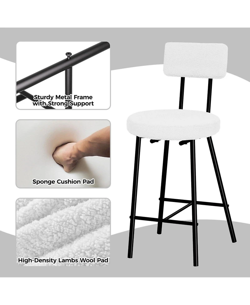 homfan Modern Upholstered Stools Set of 4, Round Padded Seats, Black Metal Legs, Curved Back and Footrest, for Kitchen Island, Dining Room and Cafe