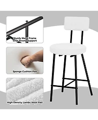 homfan Modern Upholstered Stools Set of 4, Round Padded Seats, Black Metal Legs, Curved Back and Footrest, for Kitchen Island, Dining Room and Cafe
