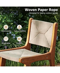 Gouun Outdoor Counter Height Bar Stool with Teak Wood Frame and Hand-Woven Paper Rope Seat