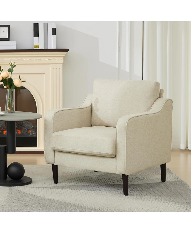 homfan Mid Century Modern Accent Chair, Linen Upholstered Living Room Arm Chair with Wood Legs, Reading for Bedroom Apartment Adults Relaxation