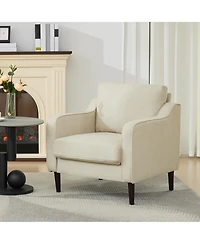 homfan Mid Century Modern Accent Chair, Linen Upholstered Living Room Arm Chair with Wood Legs, Reading for Bedroom Apartment Adults Relaxation
