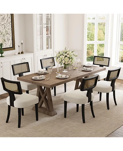 homfan Dining Chairs Set of 6, Mid Century Upholstered with Linen Fabric, Modern Armless Kitchen Wood Legs