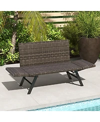 Gouun Outdoor Convertible 3-in-1 Patio Loveseat Sofa with Pe Rattan and Quick-Dry Foam, Seats 2