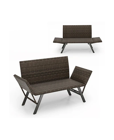 Gouun Outdoor Convertible 3-in-1 Patio Loveseat Sofa with Pe Rattan and Quick-Dry Foam, Seats 2