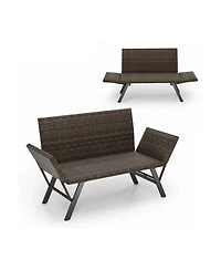 Gouun Outdoor Convertible 3-in-1 Patio Loveseat Sofa with Pe Rattan and Quick-Dry Foam, Seats 2