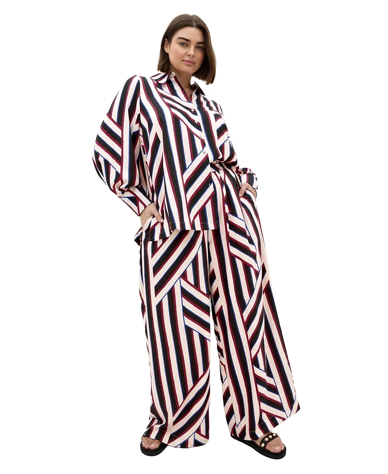 City Chic Plus Haylee Pull-On Wide-Leg Stripe Pants