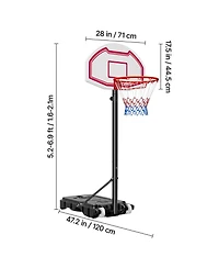 Hongge Kids Portable Basketball Hoop 28 in Backboard Adjusting 5.2 to 6.9 ft with Rolling Wheels for Patio and Poolside