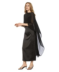 Alexia Admor Women's Cape-Sleeve Chiffon Overlay Boat Neck Satin Gown