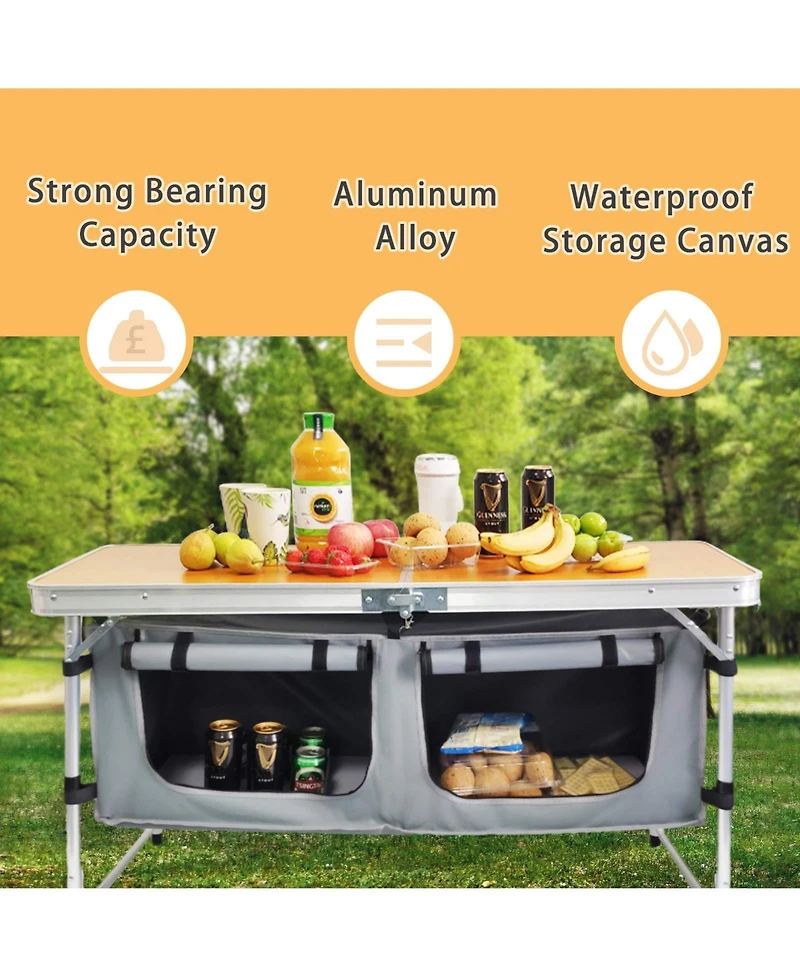 Piscifun Lightweight Aluminum Folding Camping Table With Storage Organizer Height Adjustable Portable Outdoor
