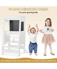 Hongge Adjustable Birch Wood Toddler Kitchen Tower with Chalkboards, Ages 3+
