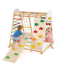Hongge Foldable Wooden Jungle Gym with Swing and Monkey Bars, Ages 3+