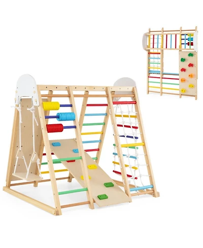 Hongge Foldable Wooden Jungle Gym with Swing and Monkey Bars, Ages 3+
