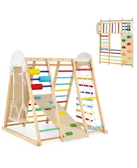 Hongge Foldable Wooden Jungle Gym with Swing and Monkey Bars, Ages 3+