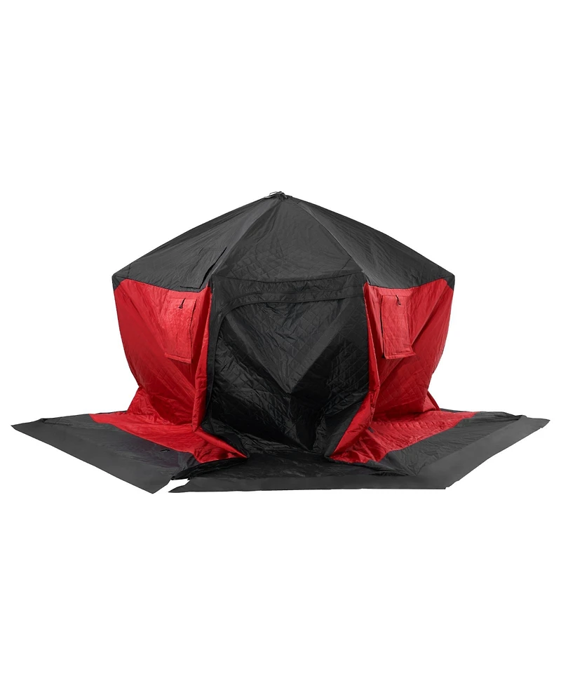 Hongge Insulated Pop Up Ice Fishing Shelter 130 x 130 Inch Thermal Shanty for 6 to 8 People with Anchors and Ropes